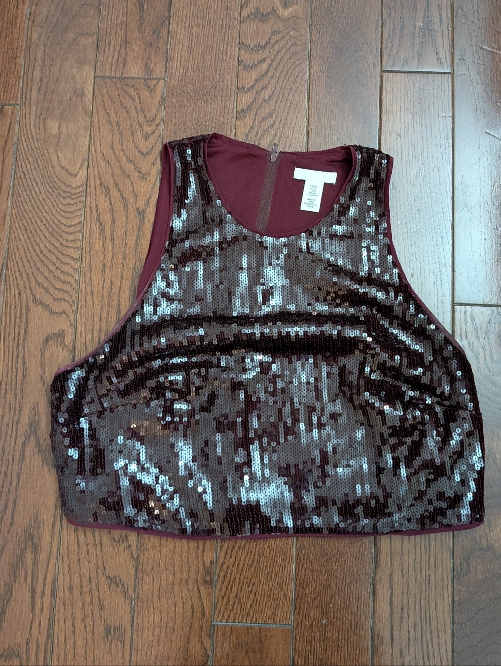 Women’s Burgundy Sequin Crop Tank Top